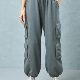 Bewakoof Women's Grey Super Loose Fit Brushed Cargo Jogger-picture-10