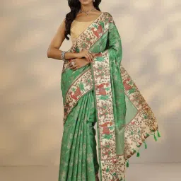 Libas Green Woven Design Saree With Unstitched Blouse-picture-17