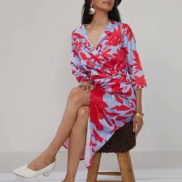 Pinacolada Blue & Red Regular Fit Printed Dress image 5
