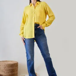 The Kaftan Company Yellow Linen Solid Shirt image 4
