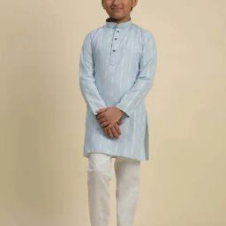 Pro-Ethic Style Developer Boys Blue Cotton Embroidery Full Sleeves Kurta Sets-picture-9