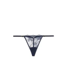 victoria's secret intimates Victoria's Secret Very Sexy Rose Lace Adjustable V-String Panty Navy Blue image 2