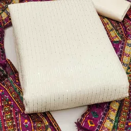 SHADOW & SAINING Striped Sequinned Chanderi Cotton Unstitched Dress Material image 4