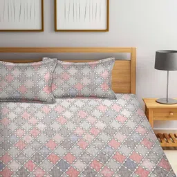 BOMBAY DYEING Pink Geometric Printed Cotton 120 TC Super King Bedsheet 2.74 M X 2.74 M image 3