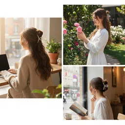 MADHAVWATCH Women Set of 2 Embellished Big Butterfly & T-Shape Claw Clip image 2