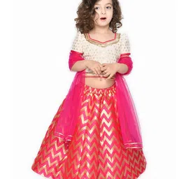 Saka Designs By Sapna Half Sleeves Laced embellished Lehenga Choli With Dupatta - Magenta Pink & Beige-picture-18