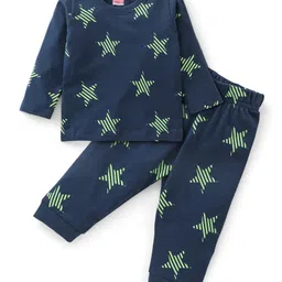Babyhug Cotton Knit Full Sleeves Star Printed Night Suit - Navy Blue-picture-12