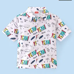 Babyhug Cotton Knit Half Sleeves Text & Skateboard Printed Shirt - White-picture-13