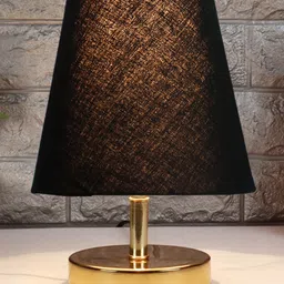 Devansh Black cotton Round Metal Gold Table Lamp image 1