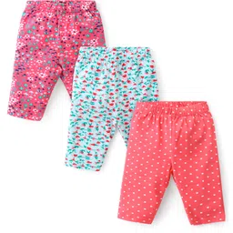 Babyhug Cotton Lycra Knit Three Fourth Leggings with Polka Dots & Floral Print Pack of 3 - Multicolour-picture-22