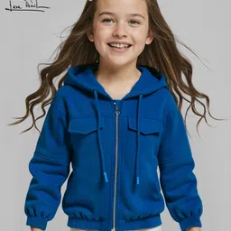 arias by lara dutta Arias Knit Full Sleeves Front Open Hooded Sweatjacket with Pocket Detailing - Blue-picture-12