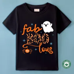 BLUSHES 100% Cotton Halloween Theme Half Sleeves Ghost & Text Printed Tee - Black-picture-27