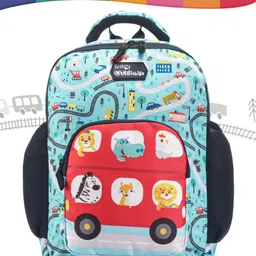 Intelliskills Red Animal Tour Bus Durable School Bag with Comfortable Cushion Padding | Red & Blue | 15 Inches | Trendy & Spacious Kids Backpack | Unisex Printed School Bag for Boys and Girls-image-45