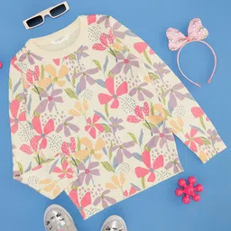 Pantaloons Junior Full Sleeves Floral Printed Sweater - Cream-picture-25