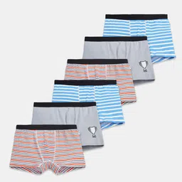 Plan B Cotton Elastane Pack Of 6 Stripe & Trophy Printed Trunks - Grey Blue & Orange-picture-15