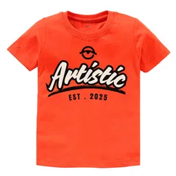 KAVEE Pure Cotton Half Sleeves Artistic Text Printed Bio Washed Tee - Orange-picture-11