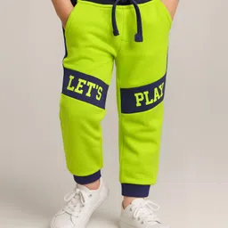 Babyhug Cotton Terry Knit Full Length Lounge Pant With Let's Play Print - Neon Green & Navy Blue-image-64
