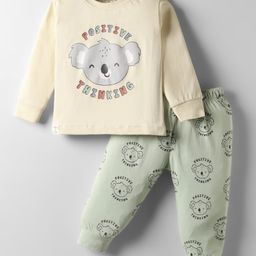 CUCUMBER Sinker Knit Full Sleeves Night Suit with Koala Print - Cream-picture-16
