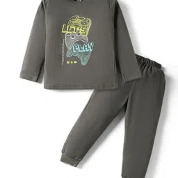 Evimo Single Jersey Knit Full Sleeves T-Shirt & Lounge Pant Set With Text Print - Grey-picture-28