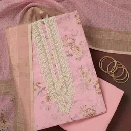 Koskii Floral Printed Sequinned Linen Unstitched Dress Material-image-43