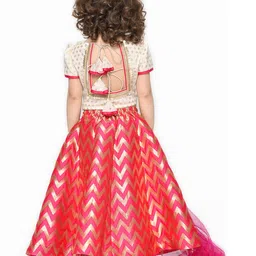 Saka Designs By Sapna Half Sleeves Laced embellished Lehenga Choli With Dupatta - Magenta Pink & Beige image 3