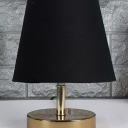 Devansh Black cotton Round Metal Gold Table Lamp image 2