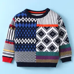 ToffyHouse Knit Full Sleeves Winter Wear Set With Chevron Design - Navy Blue image 2