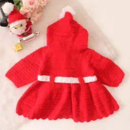 Woonie Handmade Christmas Theme Full Sleeves Ice Cream Designed Hooded Coat - Red image 3