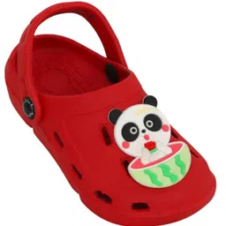 Yellow Bee Panda Applique Detailed Perforated Slingback Clogs - Red image 3