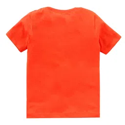 KAVEE Pure Cotton Half Sleeves Artistic Text Printed Bio Washed Tee - Orange image 3