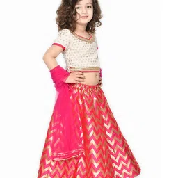 Saka Designs By Sapna Half Sleeves Laced embellished Lehenga Choli With Dupatta - Magenta Pink & Beige image 4