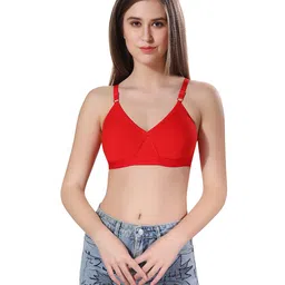 Fabme Cotton Sleeveless Solid Non Padded Maternity Nursing Bra - Red image 4