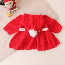 Woonie Handmade Christmas Theme Full Sleeves Ice Cream Designed Hooded Coat - Red image 4