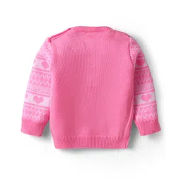 Babyhug Knitted Full Sleeves Sweater Set with Heart Design - Pink image 3