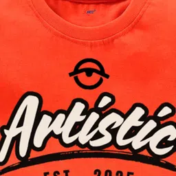 KAVEE Pure Cotton Half Sleeves Artistic Text Printed Bio Washed Tee - Orange image 4