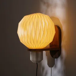 FIG Aura Pleat Sconce Off White and Grey Wooden Spherical Shaped Wall Lamp-picture-32