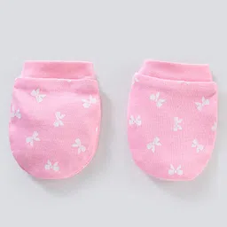 Babyhug 100% Cotton Cap Mittens And Booties Bow Print Pink - Diameter 11 cm image 4