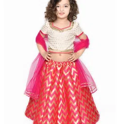 Saka Designs By Sapna Half Sleeves Laced embellished Lehenga Choli With Dupatta - Magenta Pink & Beige image 5
