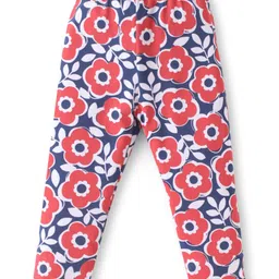 Babyhug Cotton Lycra Full Length Skinny Fit Leggings with Stretch Floral Heart & Polka Dot Print Pack of 3 - Navy & Red image 4