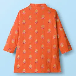 EARTHY TOUCH Woven Full Sleeves Kurta Pajama Set With Floral Print - Orange image 4