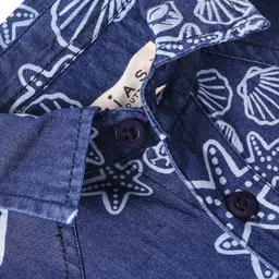 arias by lara dutta Arias Cotton Woven Full Sleeves Washed Denim Shirt with Beach Theme Print - Blue image 5