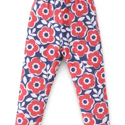 Babyhug Cotton Lycra Full Length Skinny Fit Leggings with Stretch Floral Heart & Polka Dot Print Pack of 3 - Navy & Red image 5