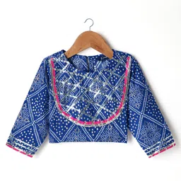 Pine Kids Rayon Woven Full Sleeves Choli Lehenga Set & Dupatta With Bandhani Print & Lace Detailing - Blue image 5