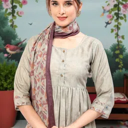 PAMPER YOURSELF Women Ethnic Motifs Printed Panelled Kurta with Trousers & With Dupatta image 4