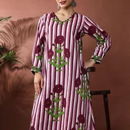 Anouk Floral Printed V-Neck A-Line Pure Cotton Kurta With Palazzo image 3