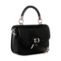 guess fashion Guess Black Textured Orlina Top Handle Sling Bag image 4
