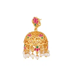 ZARIIN 22KT Gold Dipped in Pink Enamel Gul Lotus Jhumkas image 3