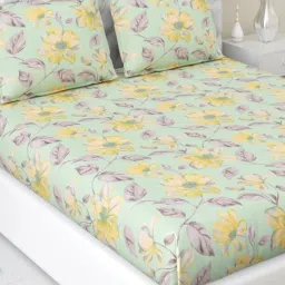 Haus & Kinder 100% Cotton Fitted King Bedsheet Golden Petals with 2 Pillow Cover-picture-23