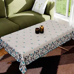 Kuber Industries Grey & Blue Floral Printed Cotton Table Cover image 3