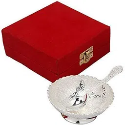 craze crafts Well Improved German Silver Single Bowl With Royal Velvet Box -2 Pieces Set Design-5, 100 ml image 3